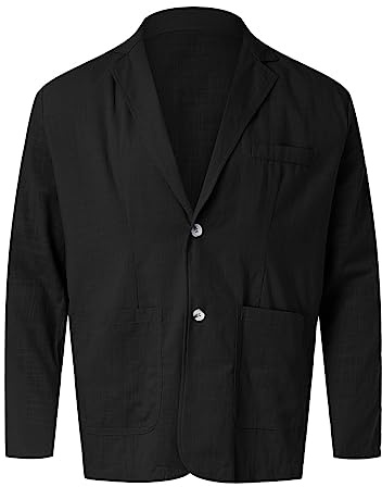 Foweknow Chaqueta de lino para hombre, traje de lino ligero de verano, tallas grandes, trajes transpirables y chaquetas para hombre, chaqueta elegante y sencilla para el tiempo libre, corte regular