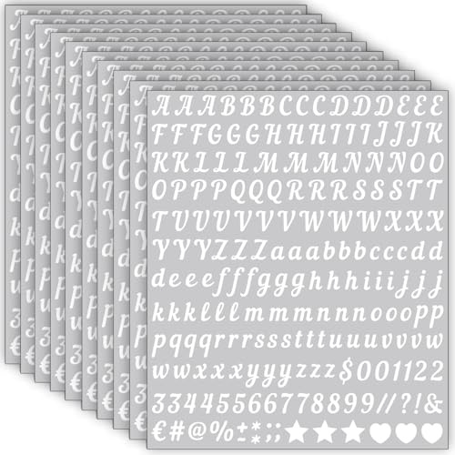 10 Blätter Buchstaben Aufkleber Kleine, 2000 Stücke 13 mm Selbstklebende Buchstaben Zahlen Sticker, Klebebuchstaben Wetterfest Vinyl Alphabet für DIY Scrapbooking, Grußkartendekoration (Weiß)