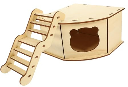 BESTonZON Maison Bois pour Hamster avec Échelle Nid De Jeu Et Plateforme pour Animaux De Compagnie Abri De Repos Stockage
