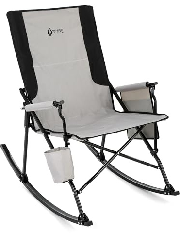 Arrowhead Outdoor Faltbarer Schaukelstuhl mit großem Getränkehalter, Seitentasche, platzsparendes Falten, verbesserte Schaukelwippe für Camping, Angeln, Terrasse