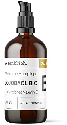 wesentlich. Jojobaöl BIO mit Vitamin E angereichert 100ml | naturrein & kaltgepresst | Kosmetik für Gesicht, Haut, Haare & Anti-Aging | Glasflasche mit Pumpspender