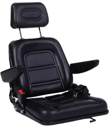 Fabater Sedile del Carrello Elevatore Universale, Sedile del Trattore con Cintura di Sicurezza, Schienale Angolare Regolabile e Scivolare per Caricatore di Skid Skid Dumper (Con Bracciolo)