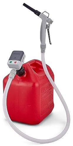 Deway Automatic Fuel Transfer Pump with Flow Control Nozzle for Quick Stop & Go | Extra Long Hose, Portable Liquid Pump for Petrol, Diesel & More | 3 Adapters Fit Standard Fuel Containers & Jerry Cans