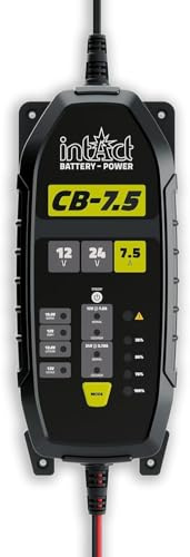 Intact ChargeBox Chargeur pour Batteries de démarrage et d'alimentation | Chargeur de Batterie 7,5 A pour Batteries au Plomb et au Lithium 12 V et 24 V | avec Fonction de Charge de Maintien et