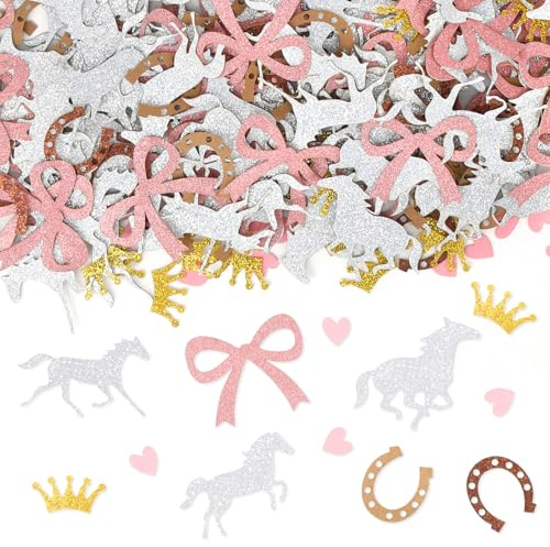 400 Stk Pferde Geburtstagsdeko, Tischdeko Geburtstag mit Hufeisen, Krone, Streudeko Geburtstag, Tischdeko Pferdegeburtstag, Glitzer Rosegold Happy Birthday Konfetti Für Kindergeburtstag, Baby Shower