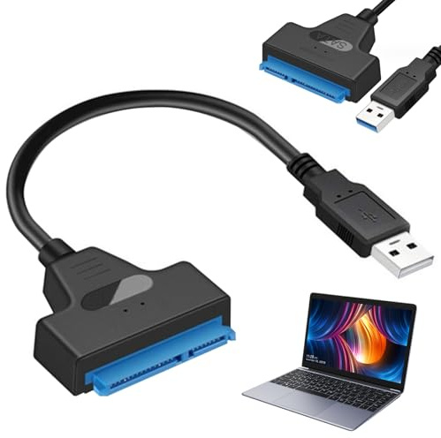 Odoukey Câble SATA vers USB 9.06 pouces, 6Gbps, 22 broches, adaptateur USB 2.0 pour disque dur externe SSD HDD de 2.5 pouces vers ordinateur portable et de bureau avec LED