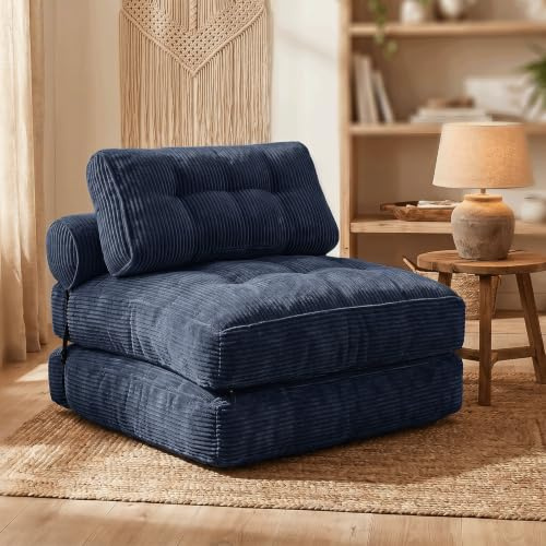 Fabulcozy 4-in-1 Schlafsofa und Schlafsessel 1-Sitzer, umwandelbarer Sessel, Wohnzimmer oder Schlafzimmer (Marineblau)