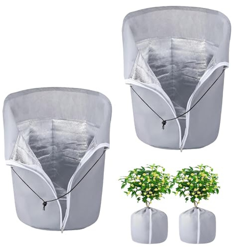 NEPHRA Malla antiheladas y Protector Plantas Invierno con cordón y Cremallera, Impermeable y Reutilizable con Papel de Aluminio para Proteger Plantas en Invierno(4PCS,Ø 45 x H 50 cm)