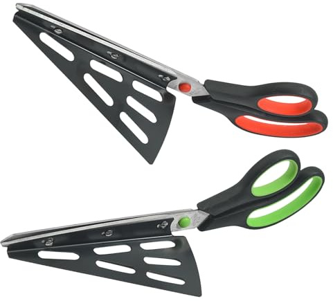 Mikinona 2 Pezzi Forbici Pizza Acciaio Inox Multifunzionali con Base Antiscivolo e Paletta Staccabile Pizza e Servi Facilmente Coltelli da Cucina Professionali per Verdure Pane e Formaggi