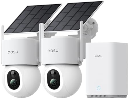 aosu D1 MAX 4K Überwachungskamera Aussen Solar Akku Kein ABO Nötig 360° PTZ | 2-Kamera-Set mit aosuBase 2.0, 1 TB Erweiterbare, Kein Abo Nötig, PIR Person/Auto-Erkennung, Nachtsicht, Auto-Tracking