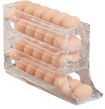 Portauova per frigorifero, dispenser automatico a 4 strati per frigorifero, piano di lavoro, cucina, rullo per uova, organizer, contenitore, vassoio per frigorifero