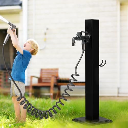 OVLRIJP Fontaine de Jardin Exterieur avec Robinet, Colonne Robinet Exterieur en Acier Inoxydable, Raccord de Sol ou Latéral, Point d'eau pour Terrasse, Jardin, Pelouse, Arrosage des Plantes, 60cm