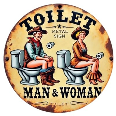Cartello toilette Cartello decorativo in metallo - Tema toilette vintage, figure maschili e femminili in stile occidentale con scritta TOILET for Man & WOMAN per Hotel Ristorante