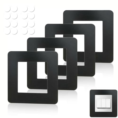 4 Pcs Light Switch Surround Black, Light Switch Protector Cover Plates, Self Adhesive Modern Socket Surround Frame, Finger Plate Wall Stickers for Home Office Decor