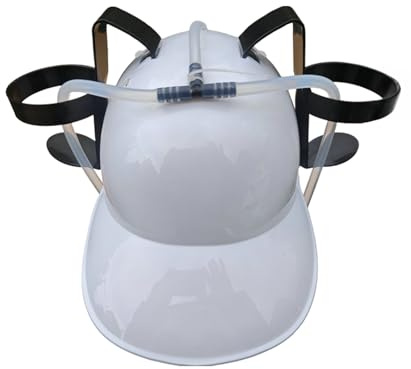Drink Cap with Straw, Drinking Hat for Adults, Plastic Lazy Drink Helmet, Creative Beer Hat for Birthday Parties Festivals Home Offices Gifts Dormitory Accessories White One Size