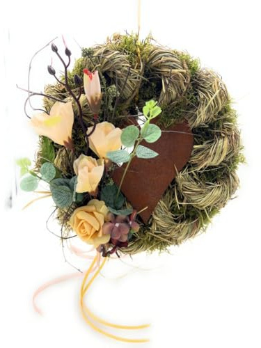 Türkranz Wandkranz Kranz mit Metallherz Natur Handarbeit ø 28 cm - Frühling - Sommer - Herbst - Willkommensgruß 305