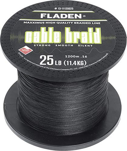 Fladen Maxximus Cable Braid, 1200m geflochtene Schnur, Schwarz oder Gelb, Durchmesser 0,10mm-0,30mm, Tragkraft 5,4kg (12lb) - 22,7kg (50lb) (Schwarz - 0,10mm - 5,4kg - 12lb, 1200)