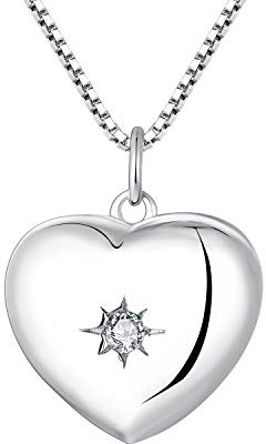 YL Sterling Silber Herz Medaillon Anhänger Halskette für Frauen Mädchen mit Silberkette 45CM + 3CM Geschenkbox