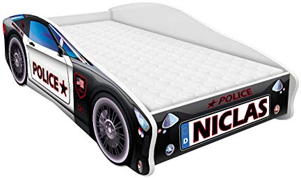 ACMA Autobett 140x70 cm mit Matratze und Lattenrost - Kinderbett Auto personalisiert mit Name, Modell 3, stabiles Jugendbett für Kinderzimmer, belastbar bis 120 kg