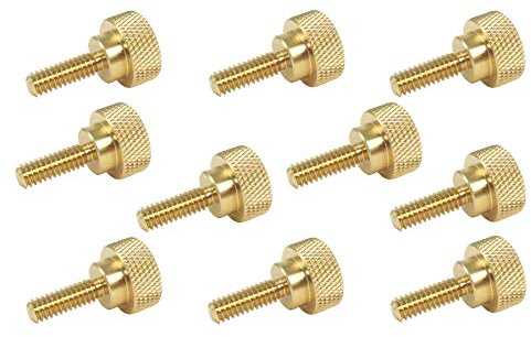 10 Pack 1/4-20 x 3/4 Inch Threads Solid Brass Diamond Knurled Thumb Screws Knobs with Straight Shoulders Right-Hand Threads SAE Flat Tip Uncoated (1/4-20 x 3/4 inch Long Threads)