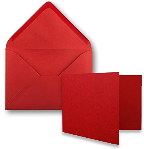 25x Stück Karte mit Umschlag Set Faltkarten DIN A7 quer 10,5 x 7,4 cm Rot mit Brief-Umschlägen C7 Nassklebung