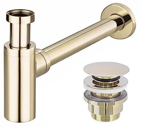 Rea SIFONE CON SCARICO UNIVERSALE PER LAVABO CLICK-CLACK L.GOLD Sifone Universale in Ottone per Lavabo e Lavabo Bagno (Oro Chiaro)