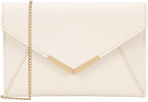 Dexmay Damen-Clutch-Handtasche, mittelgroß, Saffiano-Leder, faltbar, Clutch, Geldbörse, Elfenbein, Medium