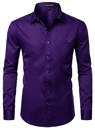 PARKLEES Chemise décontractée à manches longues pour homme avec poche de poitrine, violet, L