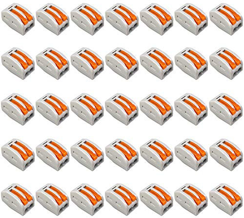 Aiqeer 35 Pezzi PCT-212 Leva-Dado Cavo Connettore, 2 Porte Conduttore Compatto Connettore, Morsettiera Connettore Molla, Morsettiera Cavo Connettore Rapido