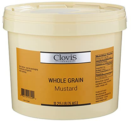 Clovis - Mostaza Dijon Original, Con Granos Enteros, Francia - 5 kg | Elaborada con semillas enteras. Textura suave y dulce. Apto para carnes, vinagretas, marinados y salsas
