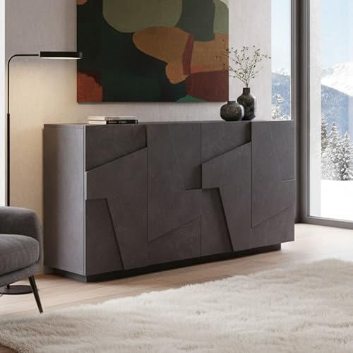 Dmora - Kommode Noel, 4-türiges Küchen-Sideboard, Wohnzimmer-Buffet, 100 % Made in Italy, 162 x 44 x 86 cm, Schiefer,