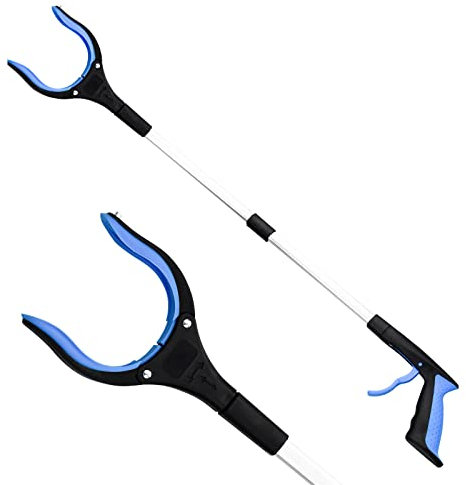 KAONESS Faltbare Greifer Greifzange mit Magnetspitzen Aluminium 83 cm mit verstellbarem Arm Müllzangen für die Müllabfuhr Abfallsammlung Blau