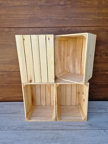 PYXIDAS Cassette in Legno Naturale o Effetto Bruciato 40x30x25 cm – Set Portafrutta Decorativo e Contenitore – Robuste, Pulite, Pronte all’Uso per Casa, Cucina o Arredo Rustico (Naturale, 4)