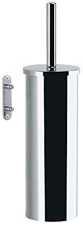 Escobillero de Pared Flip Gedy Cromo Brillo, Acero Inoxidable, Fijación con Taladro y Tornillos, Cubo Interior Extraíble para Limpieza, 9,1x10x37,7 cm, Diseño Moderno para Baño