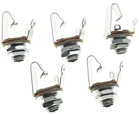 KAISH Nickel Premium 5pcs Brass Material Metric Thread Audio 1/4 Female Guitar/Bass Output/Input Jack 6.35mm TS Mono Panel Mount Jack Socket with Nuts and Washer