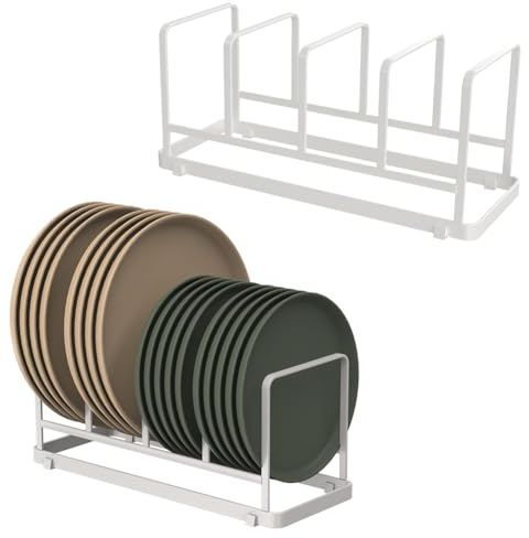 YunNasi Organizador Platos Armario Cocina, Soporte Platos, Escurreplatos para Bandeja Horno y Tabla de Cortar (Blanco, Large-2 Piezas)