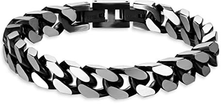 LUCKY2+7 Armband Herren-Kubanisches Gliederkettenarmband Silber Schwarz Edelstahl herren armband