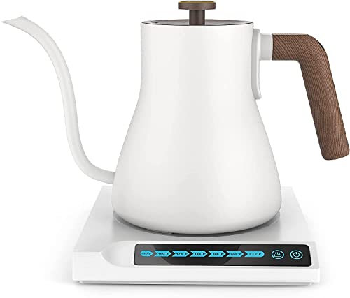 REJOON Hervidor eléctrico Inteligente de Cuello de Cisne Blanco con 7 preajustes Variables Verter sobre cafetera y Tetera eléctrica Hervidor de Agua de Acero Inoxidable con Control de Temperatura