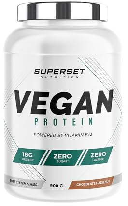 Superset Nutrition - 100% Vegan Protein (900g) - Mix de protéines végétales - A base de Pois, Riz, Coco et Citrouille + Vitamine B12 - La meilleure alternative à la whey classique - Chocolat Noisette