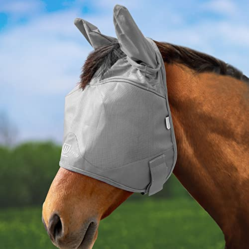 Harrison Howard UV-beständige Multifunktionsgewebe Dicke Fleece Polsterung Pferd Fliegenmaske Halbgesicht mit Ohren Original Grau Pferd groß