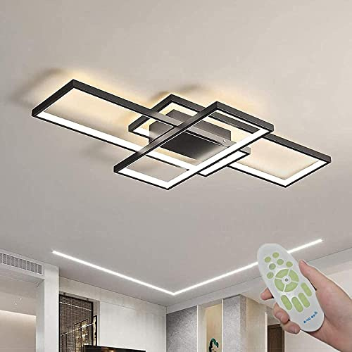 ASDMD LED Deckenleuchte Moderne Deckenlampe Wohnzimmer Rechteckige Deckenstrahler Aluminium Acryl Schlafzimmer Lampe Dimmbar Mit Fernbedienung 3000K-6000K (Black, 140CM)