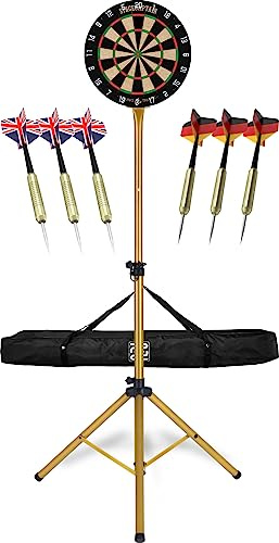 Stagecaptain DBS-1715C Bullseye Champion Dartscheibe + Ständer und Tasche | Dartboard, Dartscheibe aus Sisal, Drehbarer Nummernring, Material Scheibe: Sisal, Super deutlich lesbare Nummerierung, 5 cm