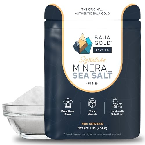 Sel marin minéral Baja Gold - Recommandé par Gary Brecka - Sel véritable moulu fin pour la cuisine et la cuisson | Sel naturel faible pour utilisations culinaires | Idéal pour donner la touche finale