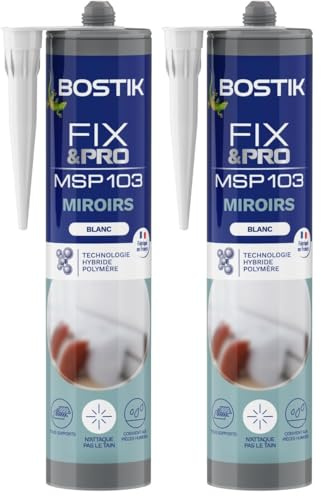 Bostik FIXPRO – Mastic Colle de Fixation MSP 103 Miroirs – Préserve le Tain – Collage de Miroirs jusqu'à 2m x 2m – Blanc – 290 ml (Lot de 2)