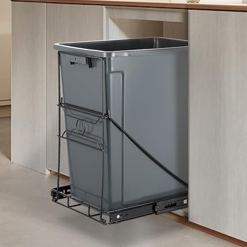 SOCONT Poubelle extractible, étagère coulissante réglable en acier inoxydable, kit de poubelle, convient aux poubelles de 20 à 38 litres (noir, poubelle non incluse)