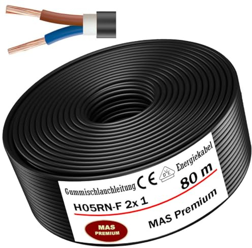 MAS Premium 5-100m Câble avec gaine en caoutchouc Energiekabel Câble pour chantier H05RN-F 2x 0,75 mm², 2x 1 mm², 3G0,75 mm² ou 3G1 mm² Câble flexible pour appareils lourds (H05RN-F 2x 1 mm², 80m)