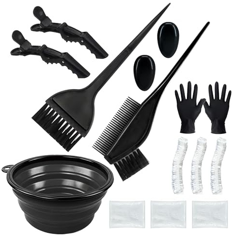 Alelusaida Hair Dye Brush and Bowl Set, 15 Pcs Hair Bleach Kit with Coloring Tools, Black