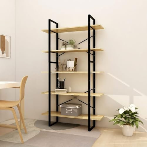 THOYTOUI Bücherregal, Lagerschrank Holzregal stehend Hochschrank Lagerregal Geeignet für Badezimmer Büro Balkon Werkstatt 5 Fächer 100x30x175 cm Massivholz Kiefer