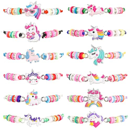 Capaneus 12 Stück Einhorn Freundschaftsarmbänder Kinder, Einhorn Armband Mädchen, Instellbare Geflochten Armband Einhorn., Freundschaftsarmbänder Kinder für Kindergeburtstag, Einhorn.Mitgebsel