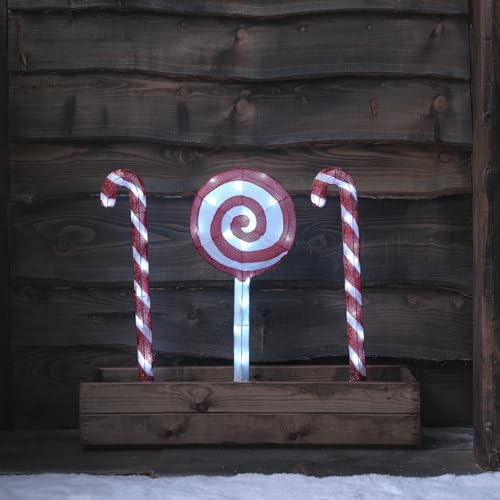 Lights4fun LED Beleuchtungsset Zuckerstangen Lollipop Figur innen und außen Weihnachtsfigur Weihnachtsdeko Weihnachtsbeleuchtung Außen Gartenstecker Weihnachten